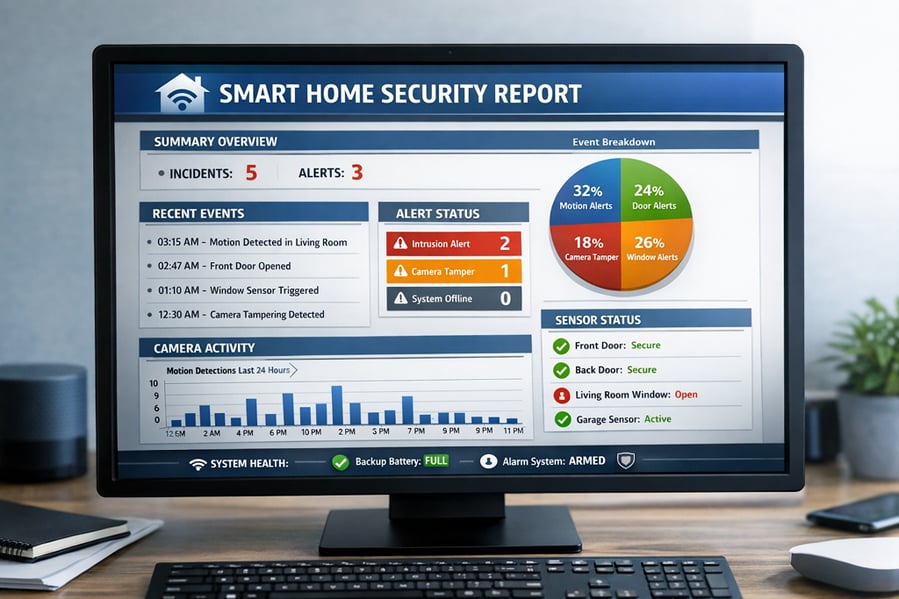 smart home security report generating on a computer screen-1