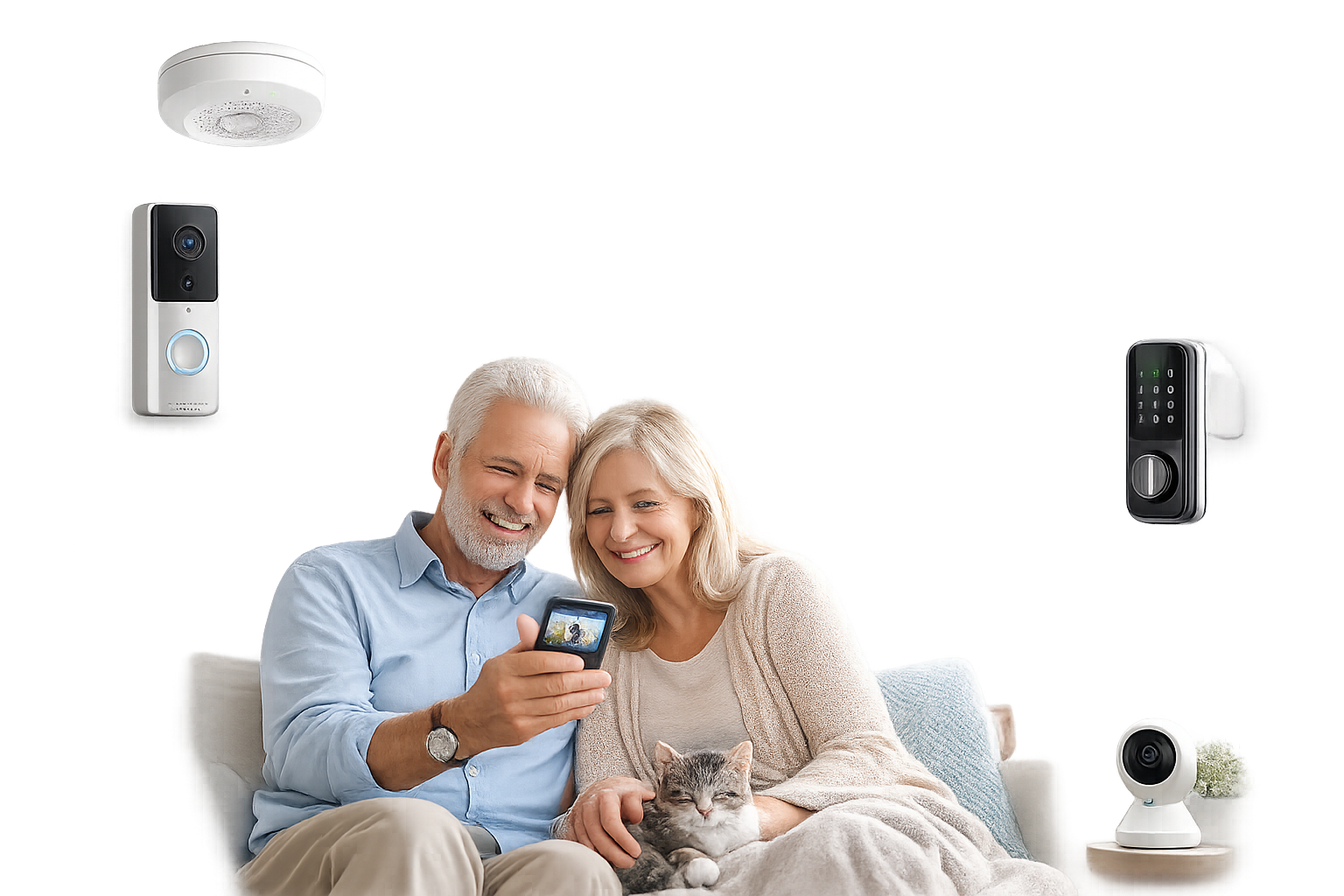 Couple viewing video doorbell alert